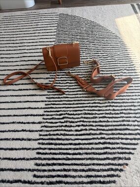 Charles & Keith Tan Leather Crossbody Bag with Gold-colored Hardware